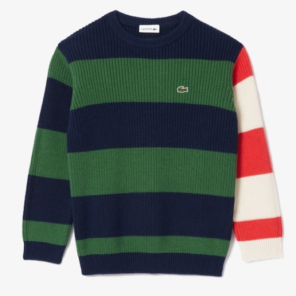 Lacoste Blue and Green Striped Sweater